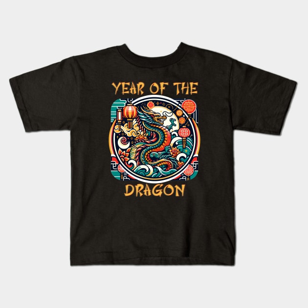 Festive Asian Year Of The Dragon 2024 - Chinese New Year Kids T-Shirt by eighttwentythreetees